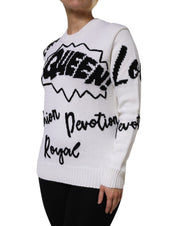 White Wool Knit Crew Neck Pullover Sweater