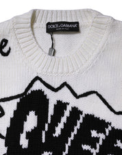 White Wool Knit Crew Neck Pullover Sweater