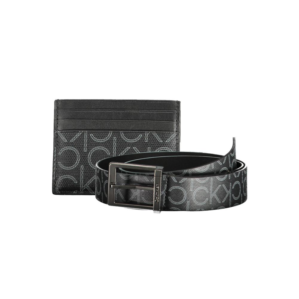 Calvin Klein Black Polyurethane Wallet & Belt Set