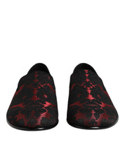 Dolce & Gabbana Red Black Leather Slip On Loafers