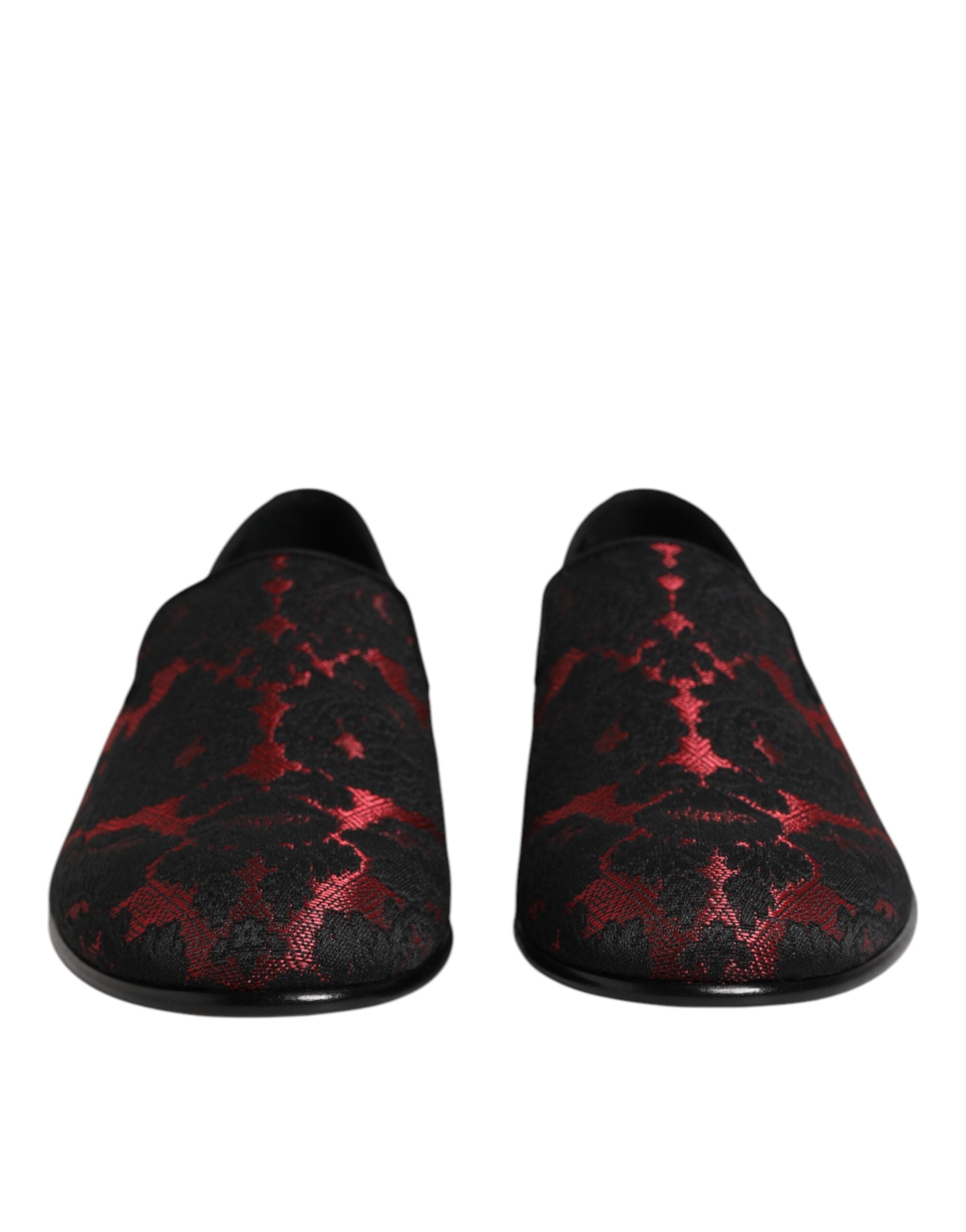 Dolce & Gabbana Red Black Leather Slip On Loafers