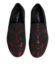 Dolce & Gabbana Red Black Leather Slip On Loafers