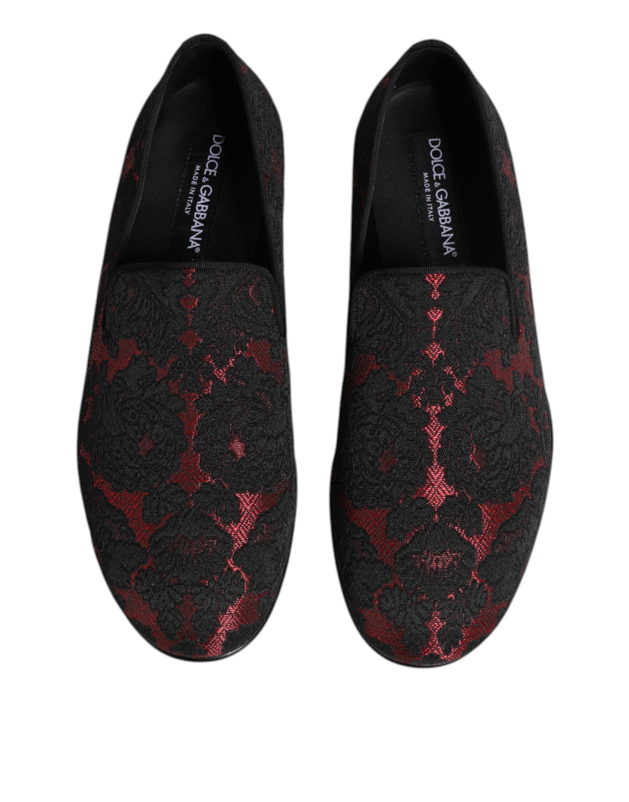 Dolce & Gabbana Red Black Leather Slip On Loafers