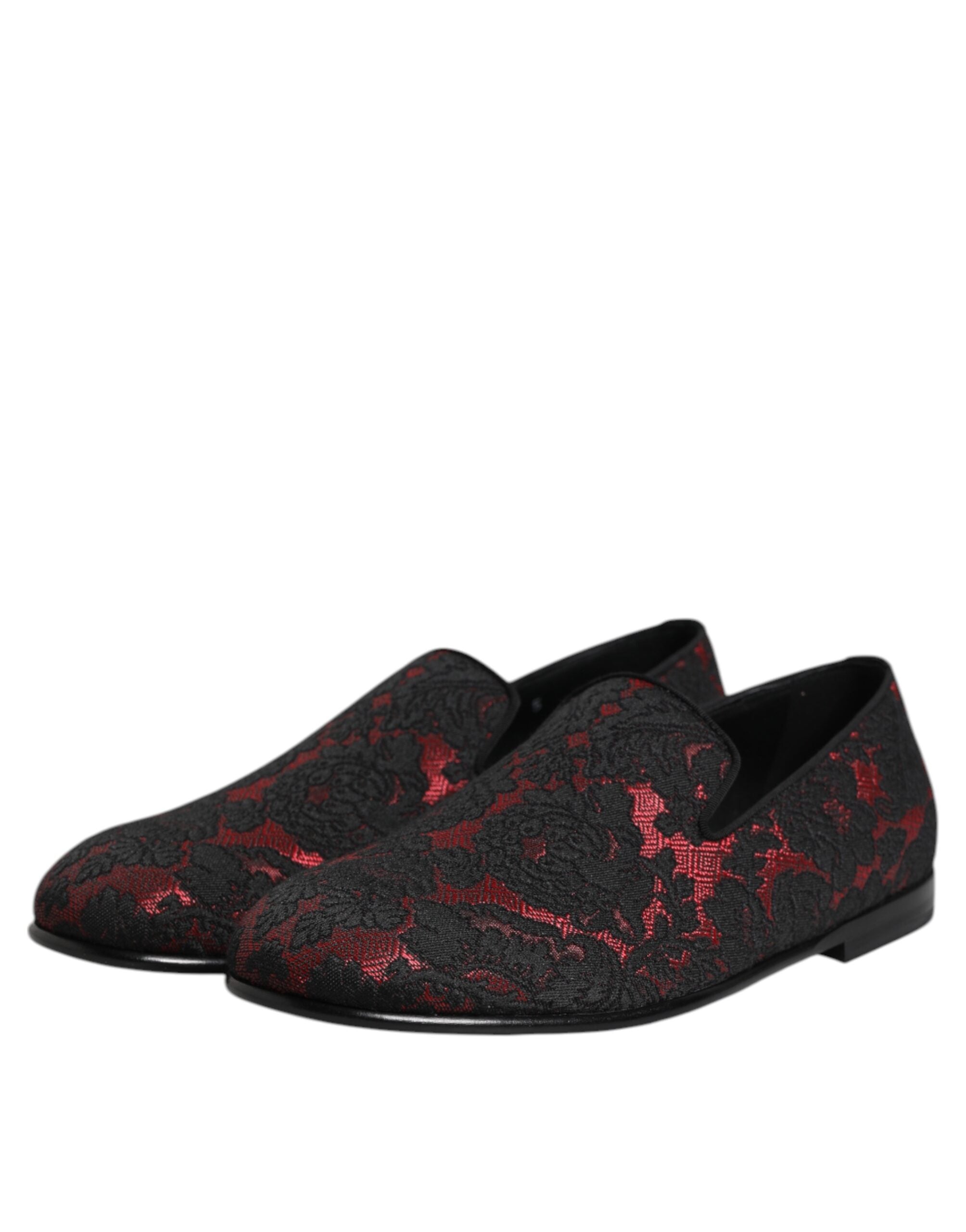Dolce & Gabbana Red Black Leather Slip On Loafers