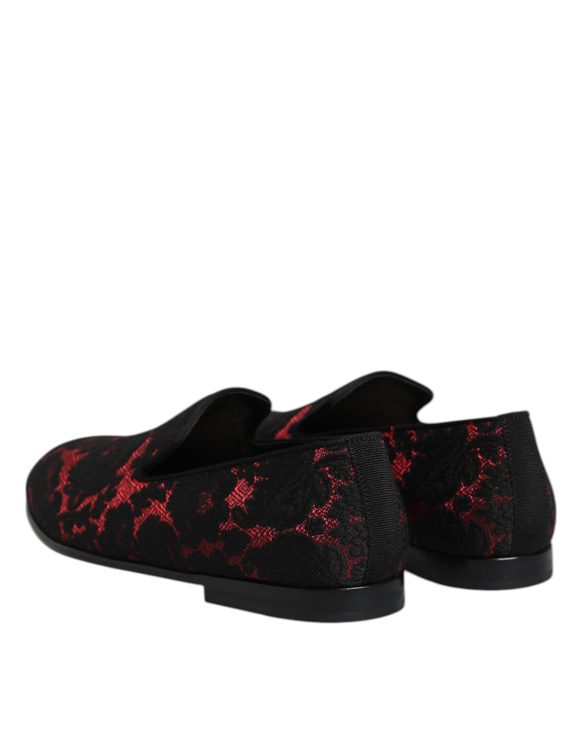 Dolce & Gabbana Red Black Leather Slip On Loafers