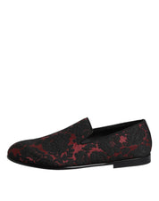 Dolce & Gabbana Red Black Leather Slip On Loafers