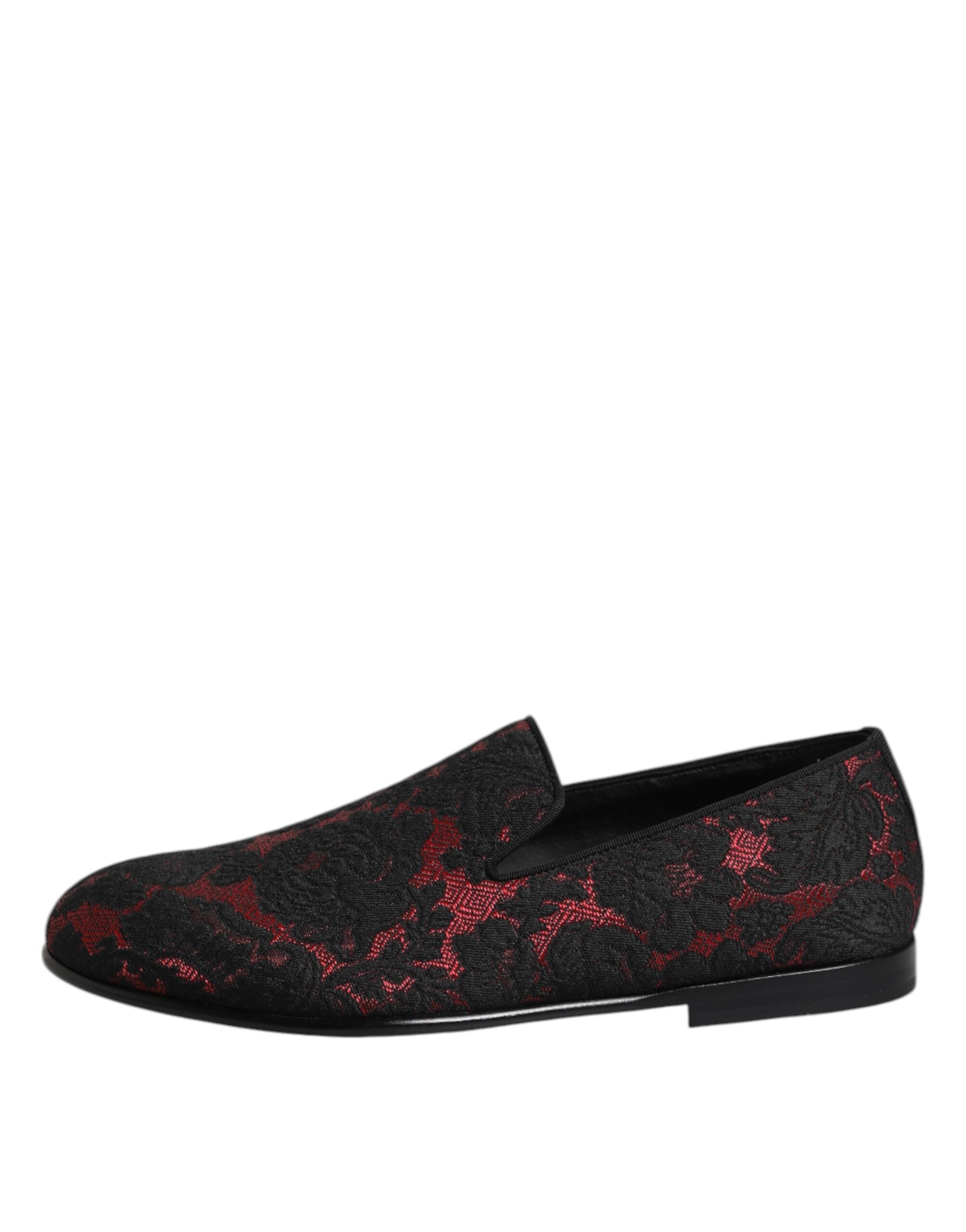 Dolce & Gabbana Red Black Leather Slip On Loafers