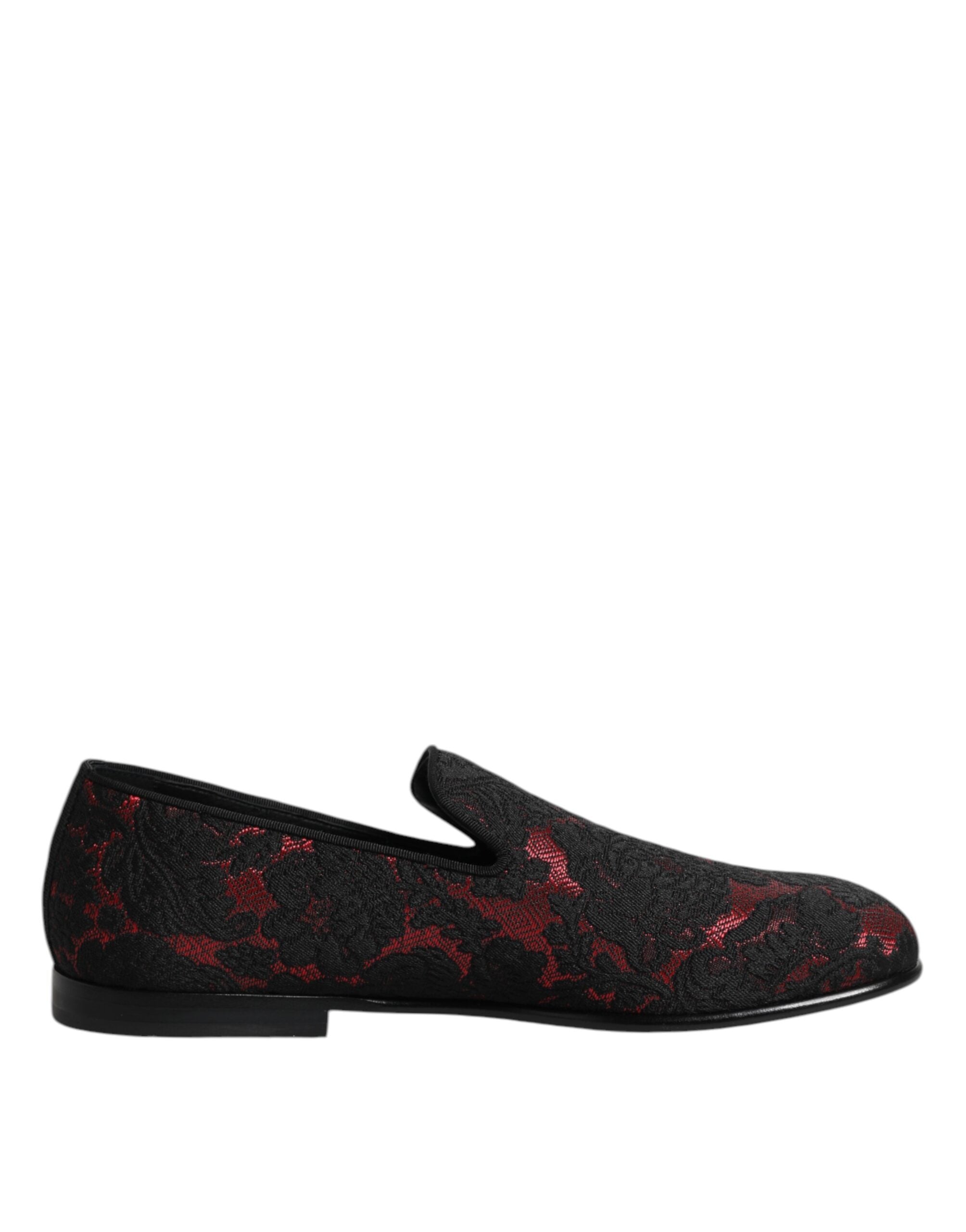 Dolce & Gabbana Red Black Leather Slip On Loafers