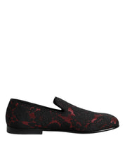 Dolce & Gabbana Red Black Leather Slip On Loafers