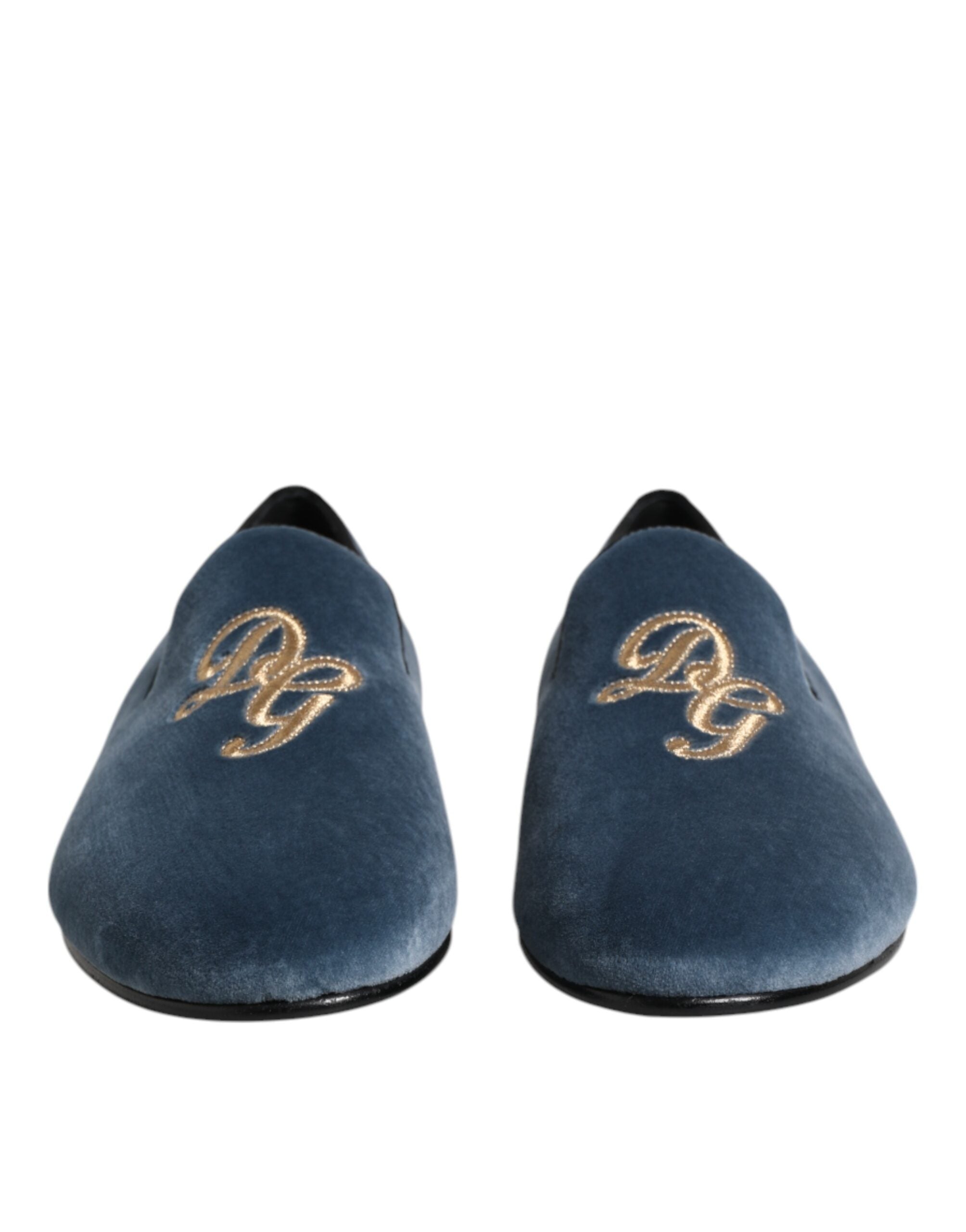 Dolce & Gabbana Blue Velvet Leather Loafers