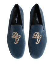 Dolce & Gabbana Blue Velvet Leather Loafers