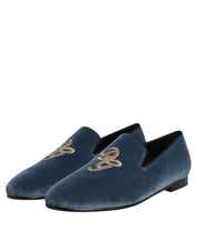Dolce & Gabbana Blue Velvet Leather Loafers