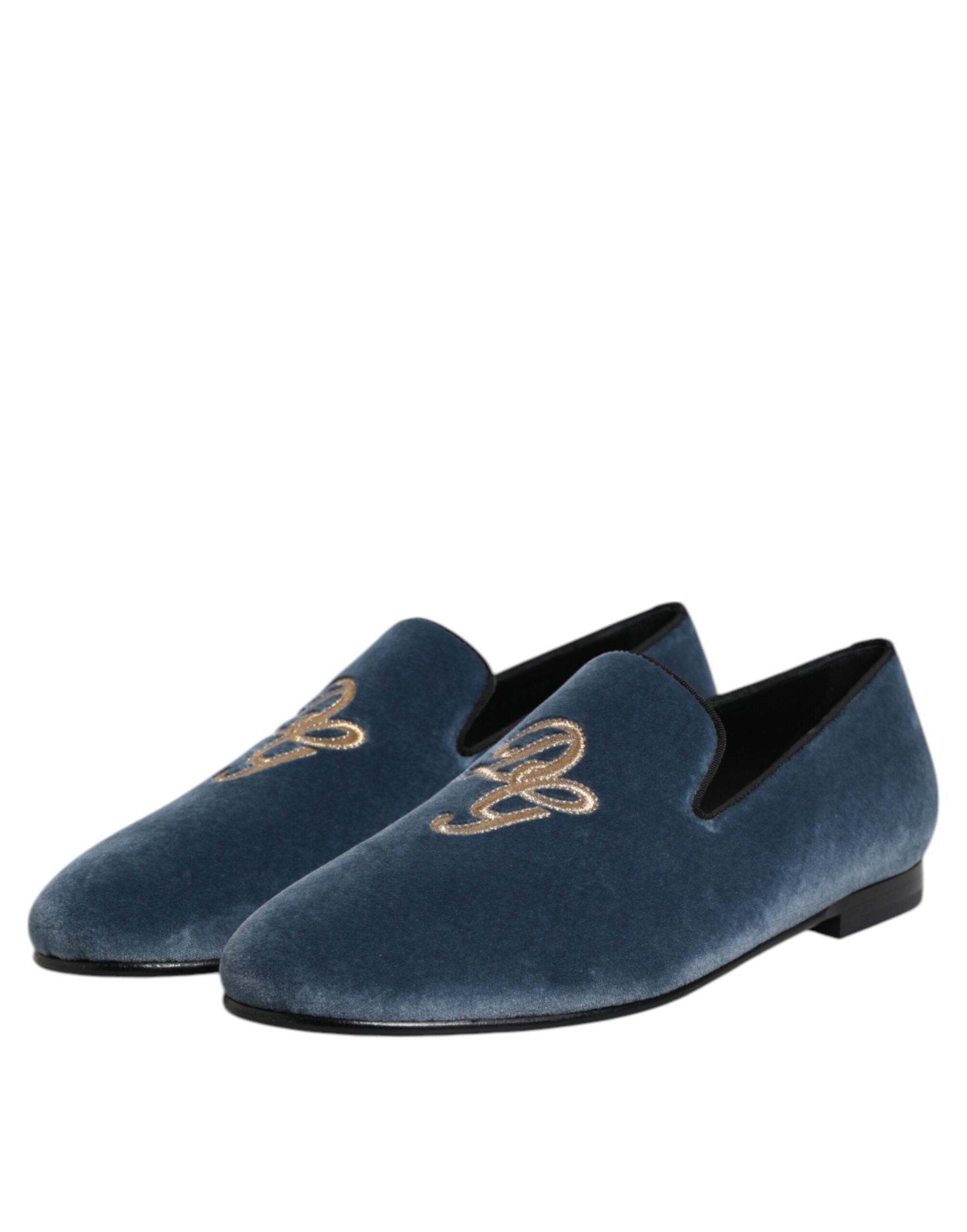 Dolce & Gabbana Blue Velvet Leather Loafers