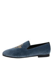 Dolce & Gabbana Blue Velvet Leather Loafers