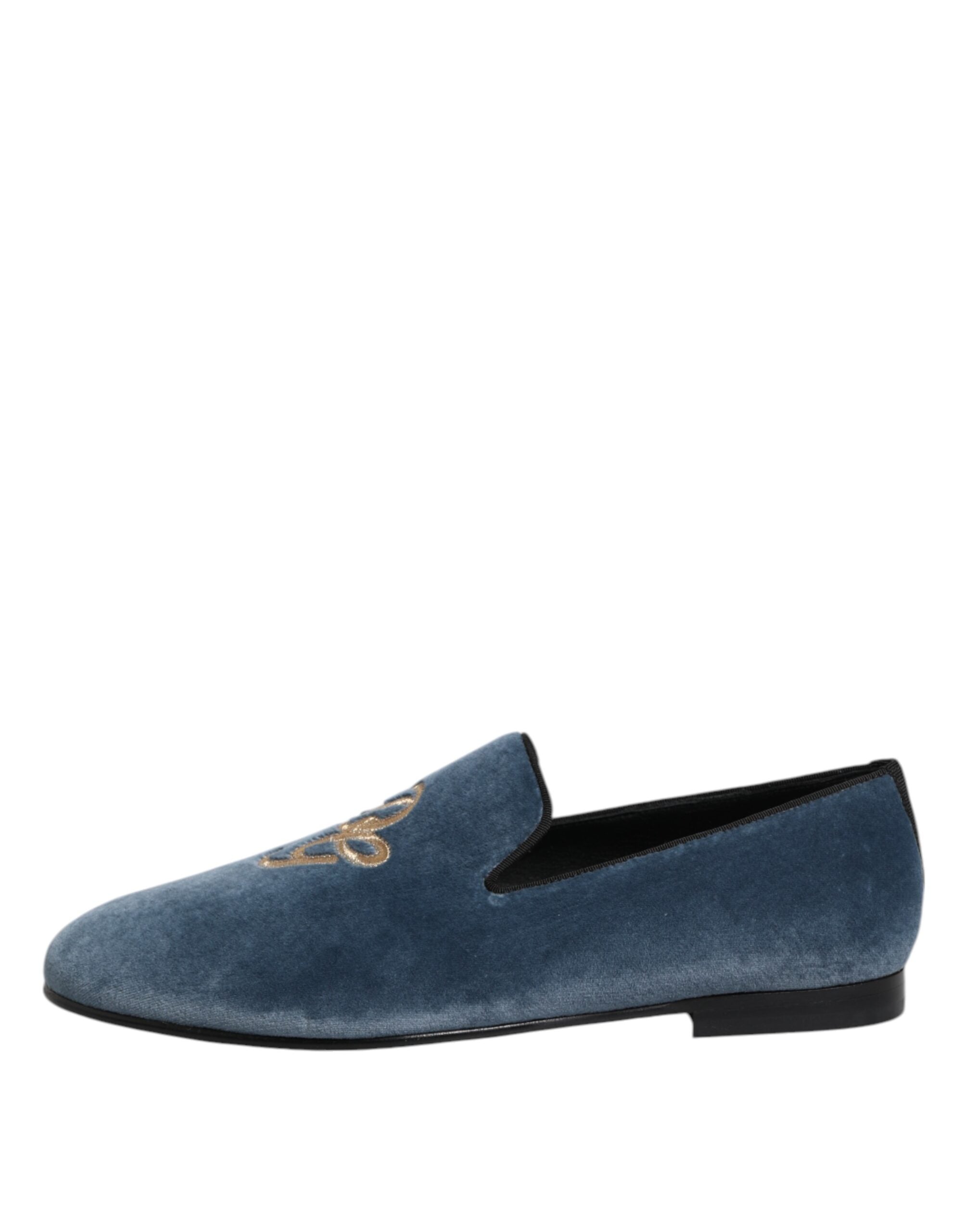 Dolce & Gabbana Blue Velvet Leather Loafers