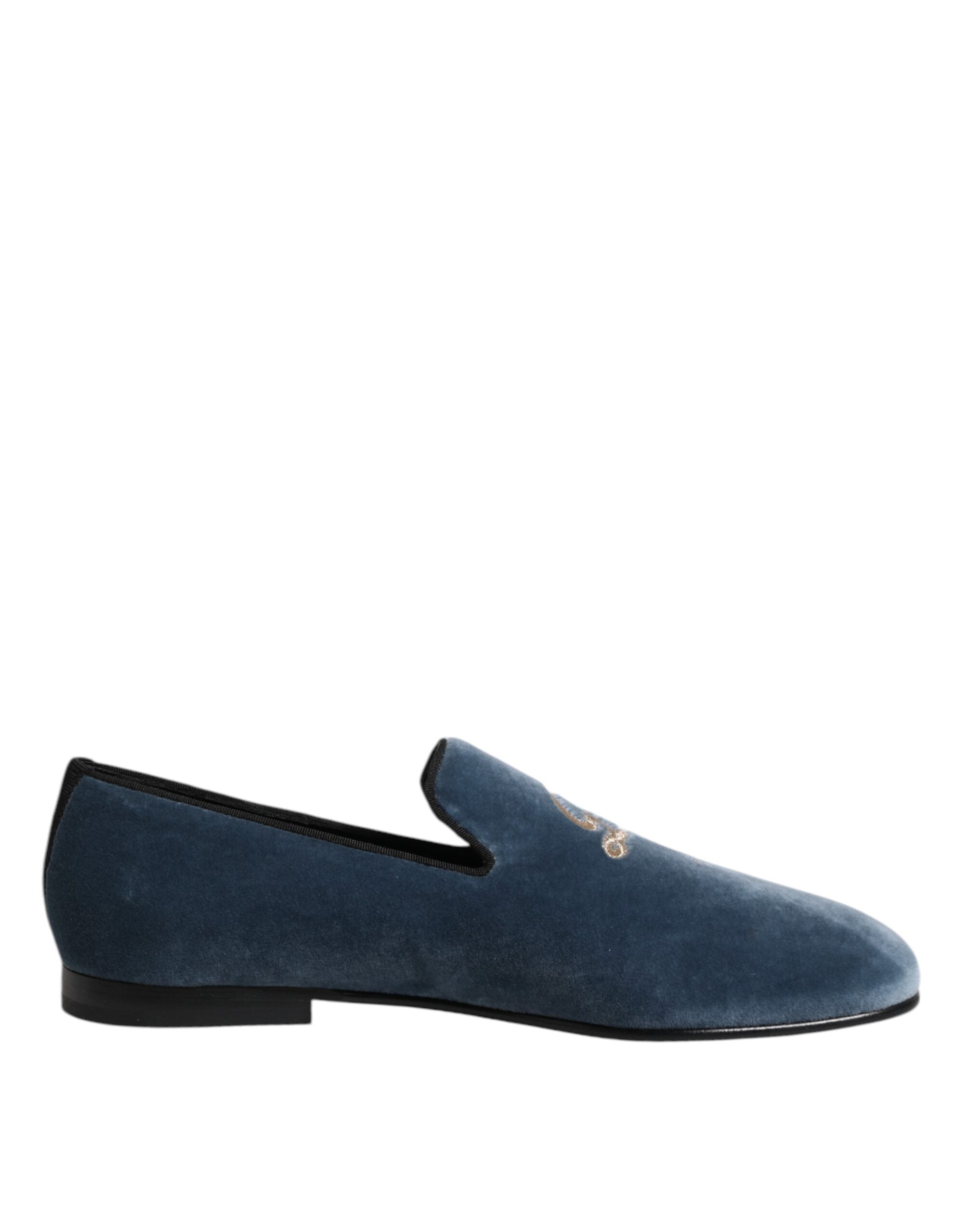 Dolce & Gabbana Blue Velvet Leather Loafers