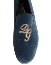 Dolce & Gabbana Blue Velvet Leather Loafers