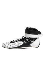 Svarta och vita lädersneakers med höga skaft
