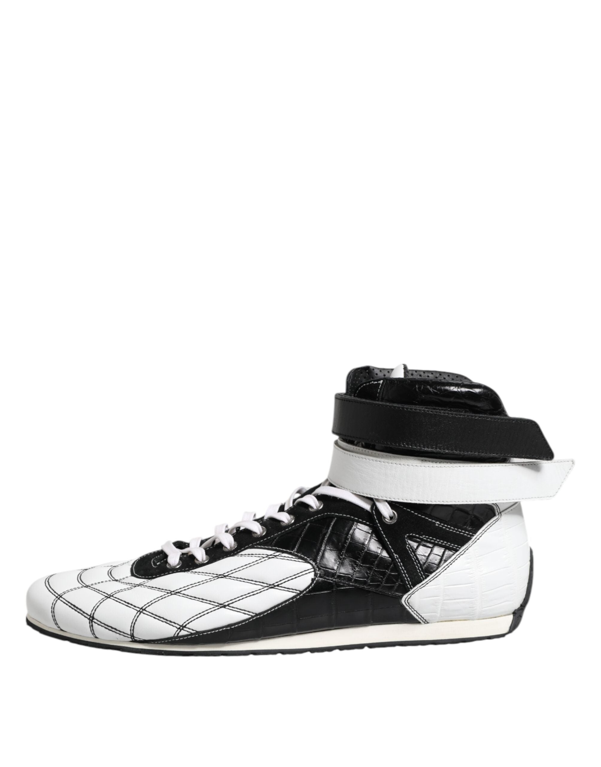 Svarta och vita lädersneakers med höga skaft