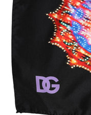 Svart sidenscarf med flerfärgat tryck