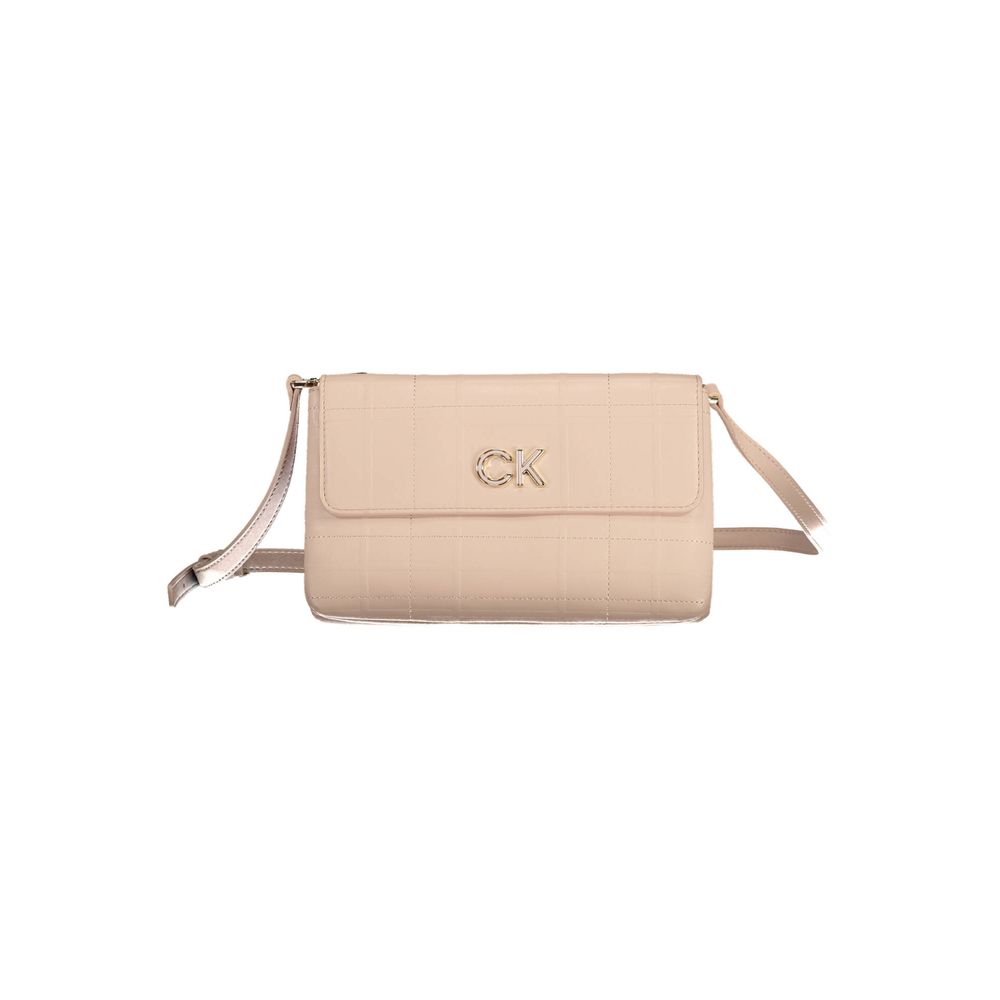 Beige handbag with a brand logo on a white background