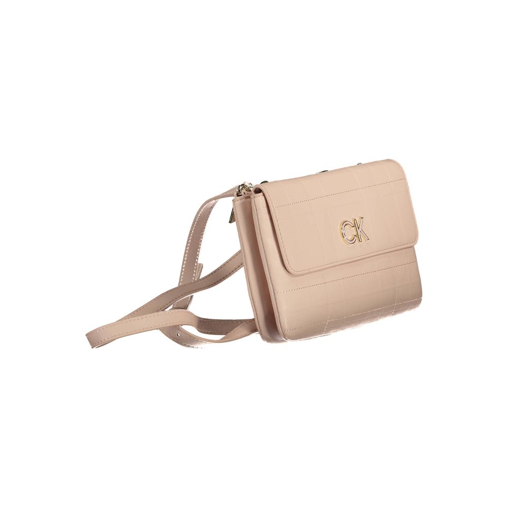 Beige handbag with a brand logo on a white background
