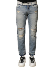 Light Blue Tattered Straight Men Denim Jeans