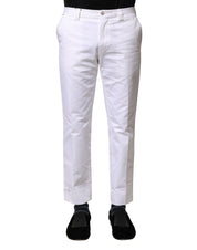 White Cotton Straight Logo Men Pants