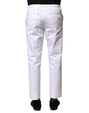 White Cotton Straight Logo Men Pants