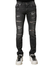 Black Washed Tattered Slim Fit Denim Jeans