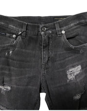 Black Washed Tattered Slim Fit Denim Jeans