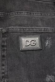 Black Washed Tattered Slim Fit Denim Jeans