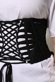 Black Cotton Waist LaceUp Strap Corset Belt