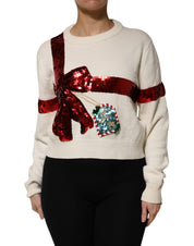 White Sequined Crew Neck Pullover Sweater