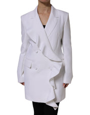 White Polyester Long Sleeves Ruffled Wrap Jacket