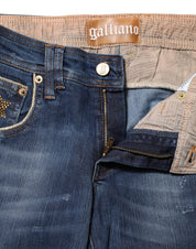 Blå bomullsjeans med medelhög midja och vida ben