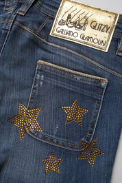 Blå bomullsjeans med medelhög midja och vida ben