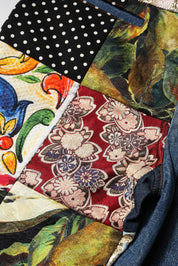 Blå denimjeans med hög midja och lappmönster