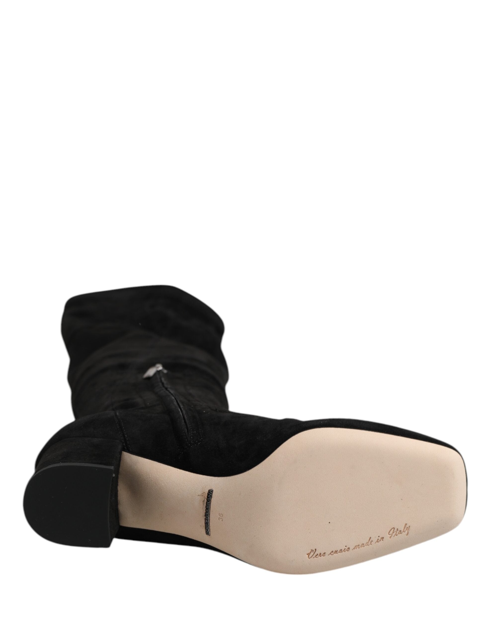 Svarta läderboots i mocka, knähöga