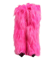 Pink Faux Fur Leather High Heels Boots Shoes