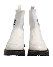 Vita beige DG-logotypade midicalfboots