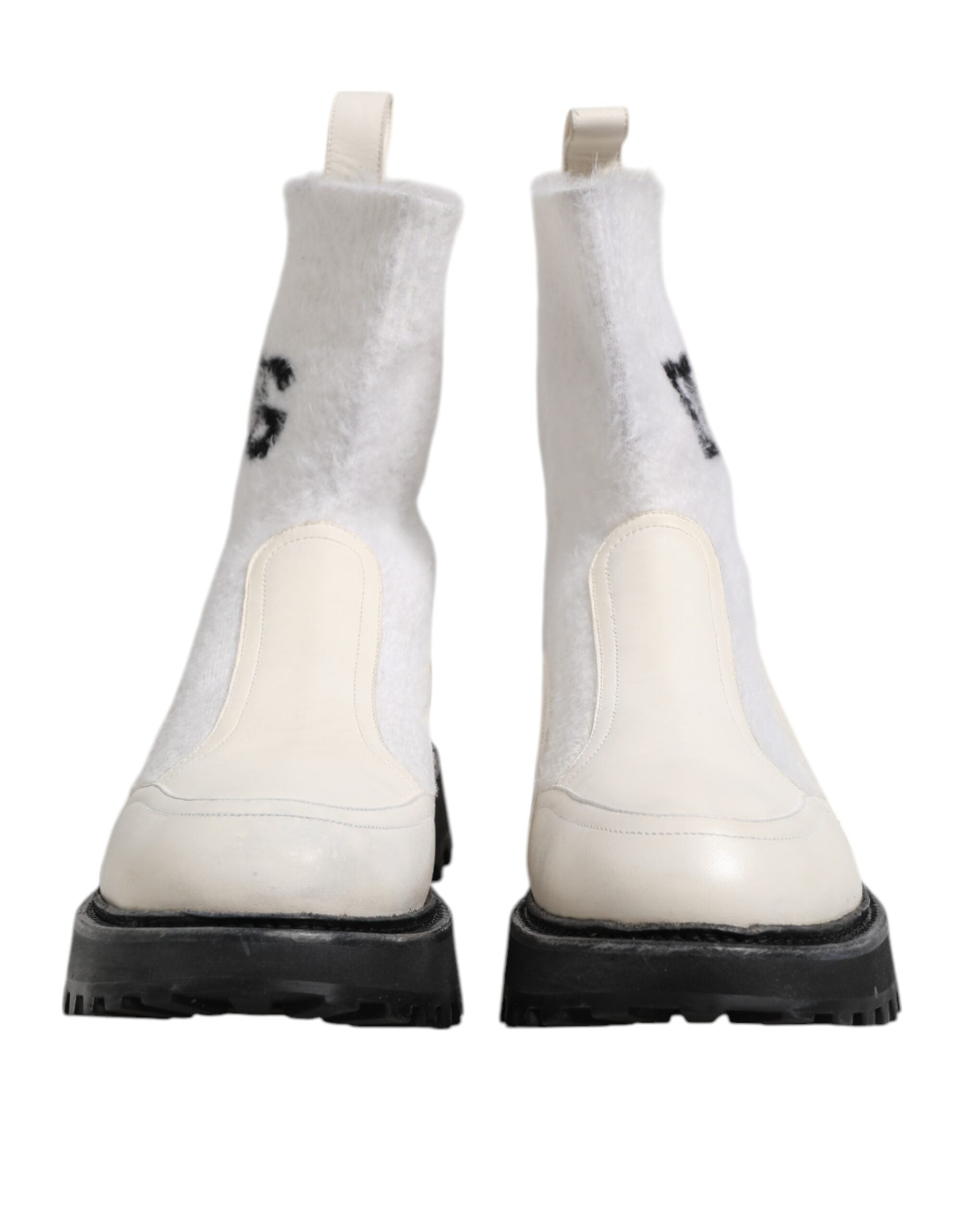 Vita beige DG-logotypade midicalfboots