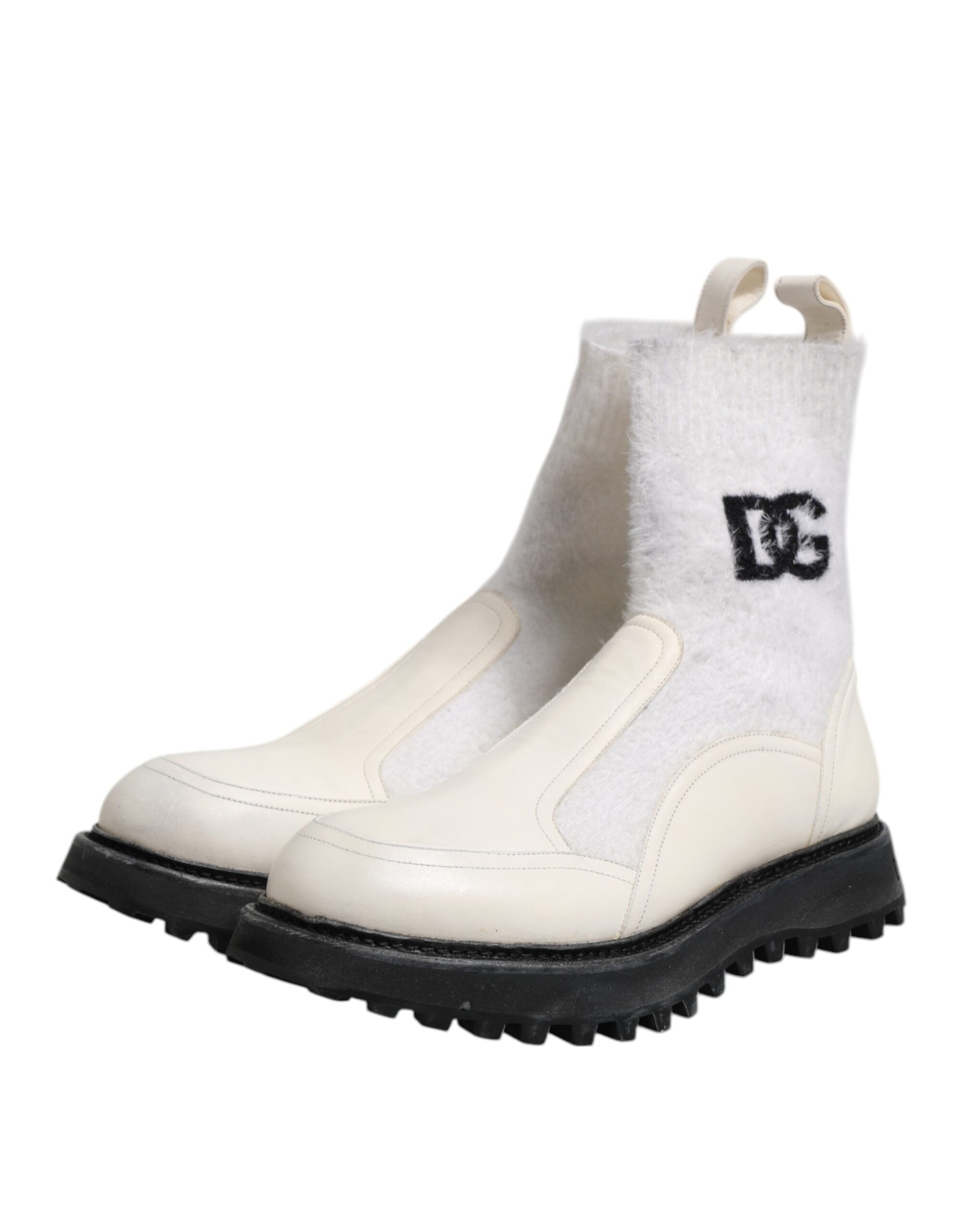 Vita beige DG-logotypade midicalfboots