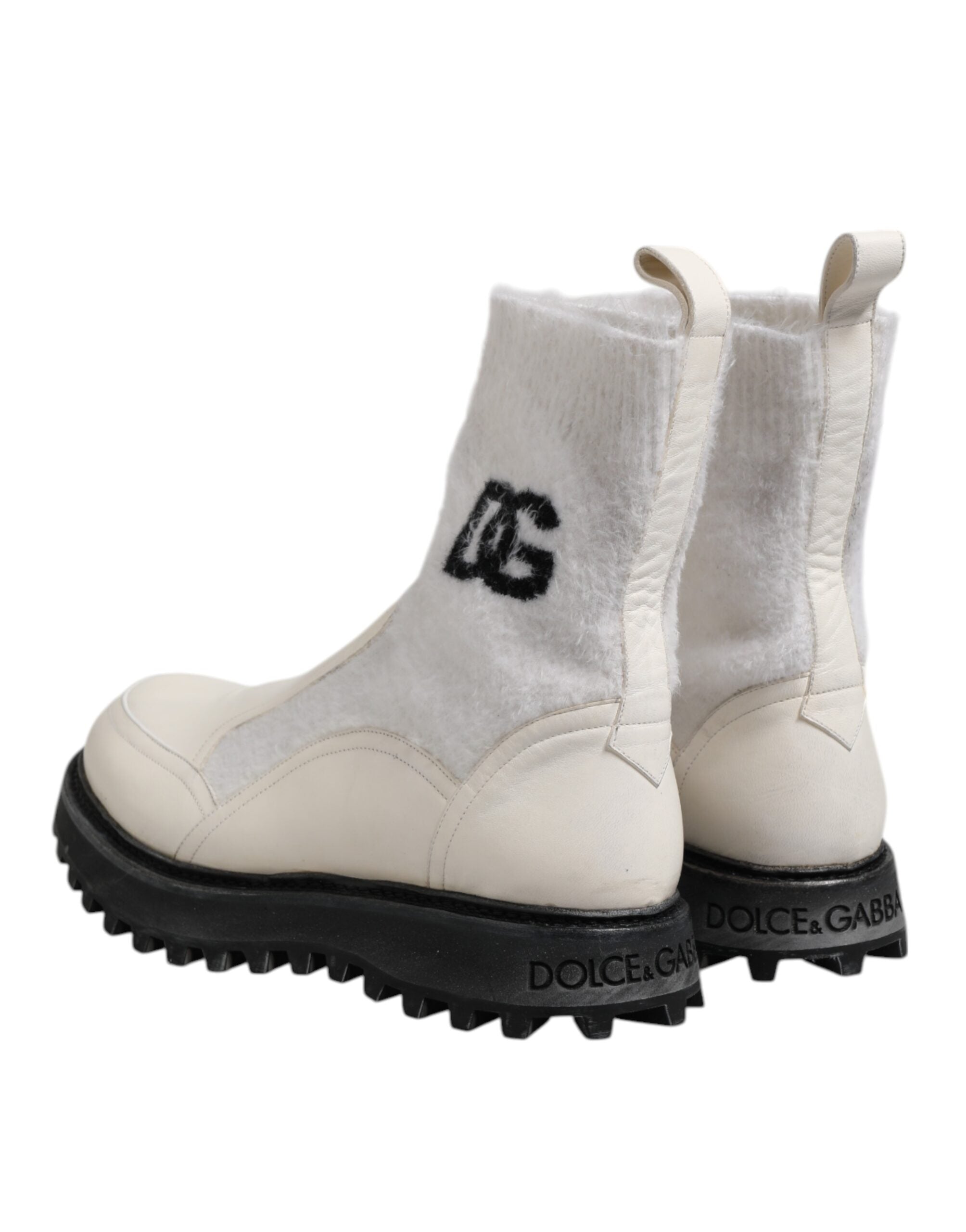 Vita beige DG-logotypade midicalfboots