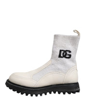 Vita beige DG-logotypade midicalfboots