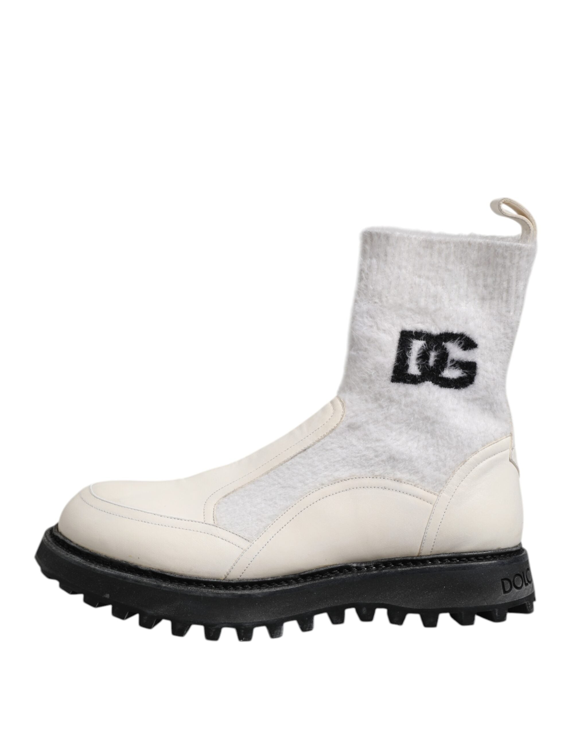 Vita beige DG-logotypade midicalfboots