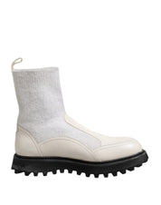 Vita beige DG-logotypade midicalfboots
