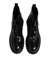 Black Leather Logo Ankle Boots Lace Up Shoes