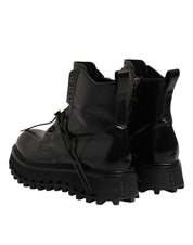 Black Leather Logo Ankle Boots Lace Up Shoes