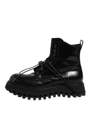 Black Leather Logo Ankle Boots Lace Up Shoes